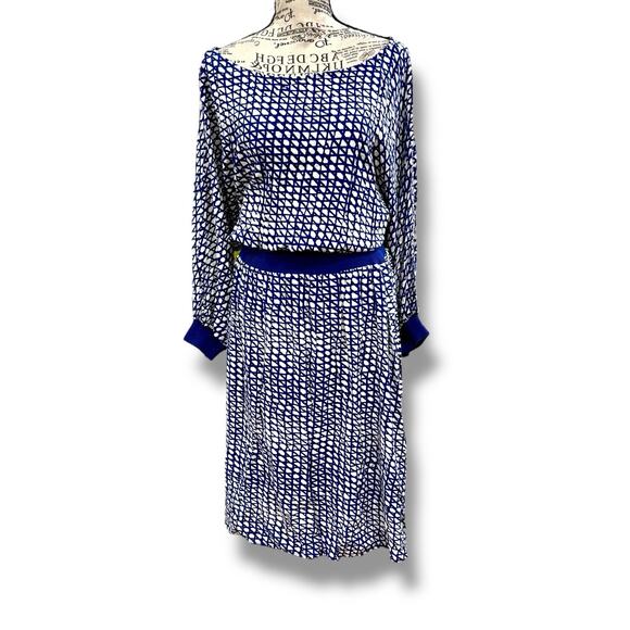 Anthropologie Maeve Size M Gemma Blue White Geometric Dolman Sleeve Dress - Picture 2 of 7